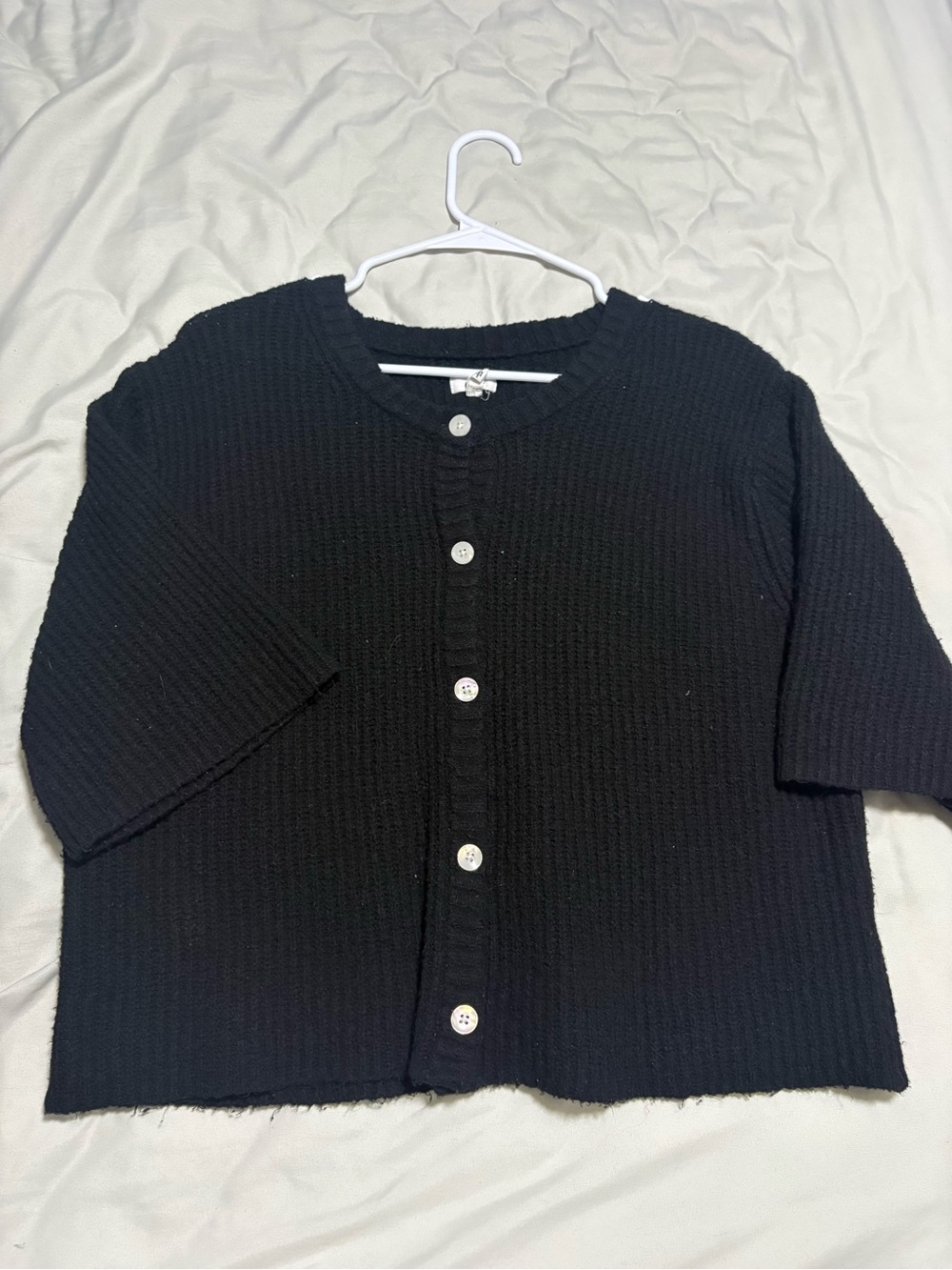 aerie Black Short-Sleeve Button-Front Cardigan